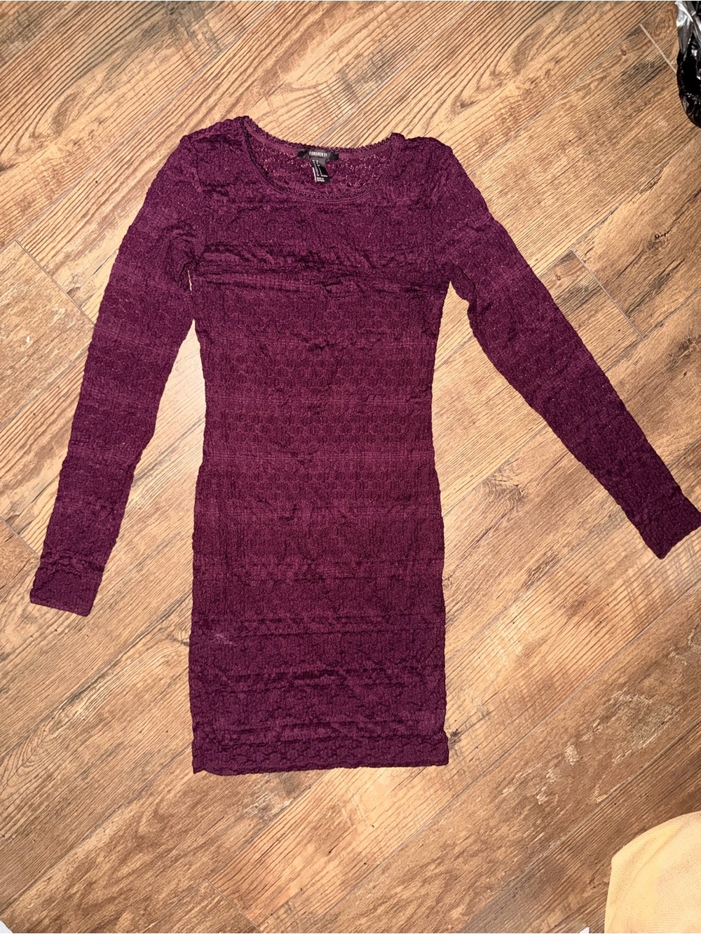 Forever 21 Long Sleeve Lace Bodycon Dress in Plum